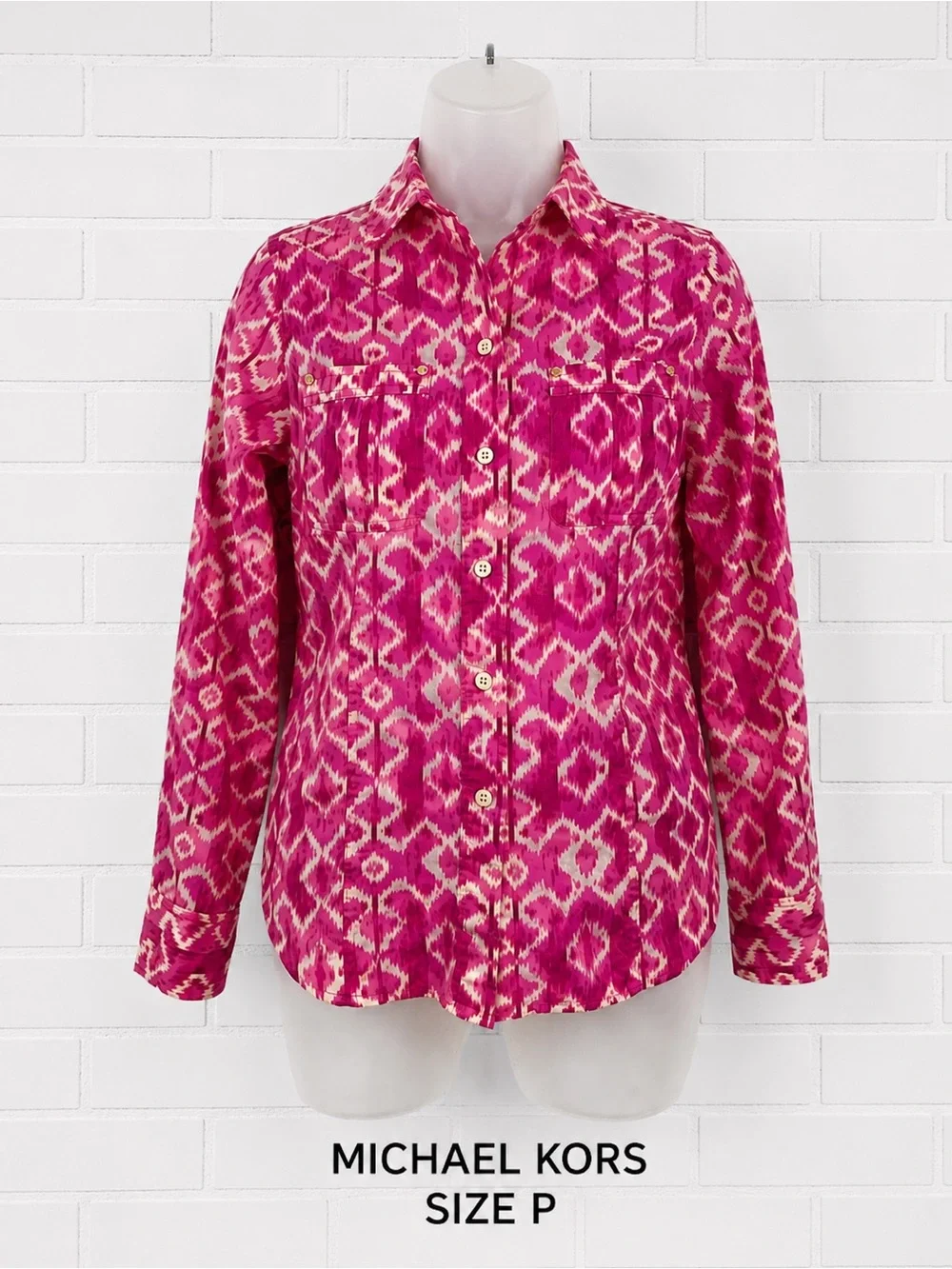 Michael Kors Pink Ikat Print Button Front Shirt Petite P